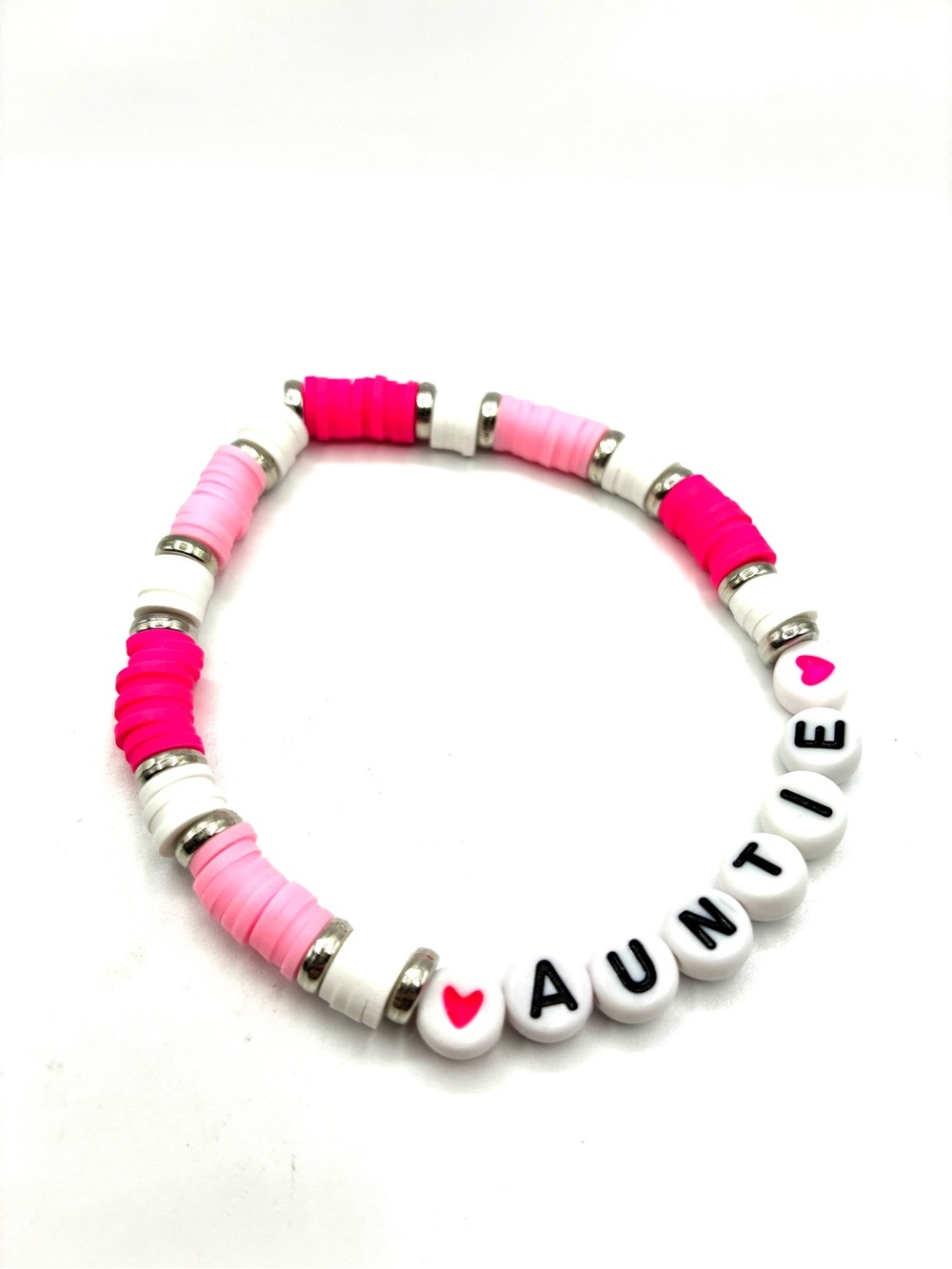 Auntie Beaded Stretch Bracelet - Pink & White - Picture 2 of 3